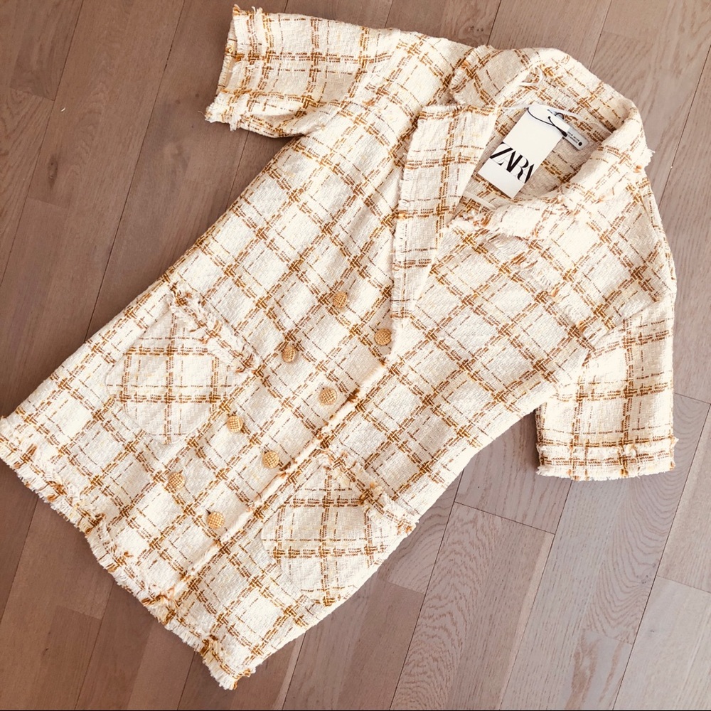 NWT Zara Tweed Blazer Style Cream Dress - Picture 10 of 15